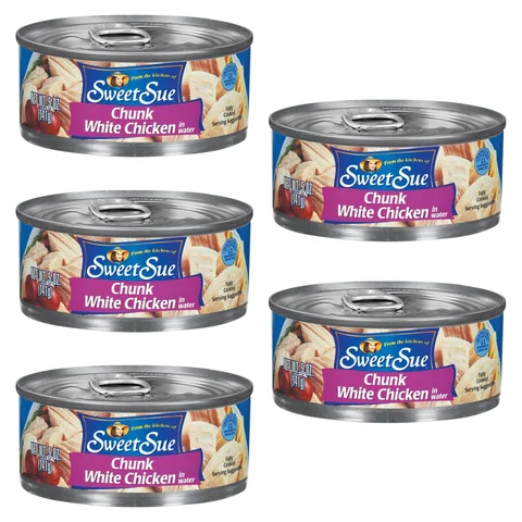 Five cans of Sweet Sue chunk white chicken